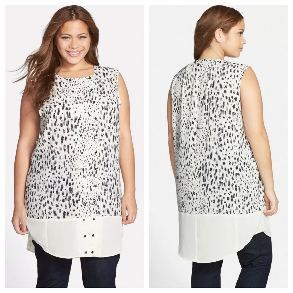 CARMAKOMA Mallala Animal Print Long Oversized Tunic Blouse Plus XS 12W XL Grey